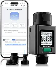 RESTMO Smart Water Flow Meter, 180° Adaptive Garden Hose Tap Meter, Measure Gallon/Liter Consumption and Flow Rate for Outdoor Garden Hose Watering, RV Water Tank Filling, Lawn Sprinkler and Nozzle