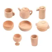 Log Wooden for Play House Kitchen Toy Teapot Teacup Red Wine Glass for 1-6 Years