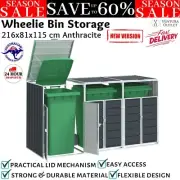 Triple Garbage Rubbish Waste Wheelie Bins Storage Shed Cover Enclosure Anthracit