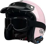 Open Face Motorbike Helmet Bluetooth Retro Motorcycle Helmet 3/4 Helmet with Goggles Vintage Style for Men and Women, DOT/ECE Approved