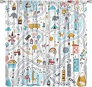 Yoakiet Kids Car Blackout Curtains, Cartoon Bus Car Camp Woodland Pine Tree Print Blackout Rod Pocket Window Treatments Drapes for Bedroom Living Room Nurserw42x54in