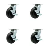 6 Inch Polyolefin Caster Set with Ball Bearings and Brake/Swivel Lock SCC