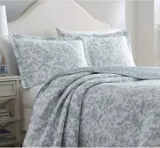 NEW!~ COZY SHABBY CHIC FRENCH COUNTRY LIGHT BLUE GREY WHITE LEAF SOFT QUILT SET