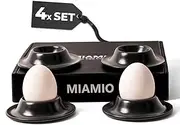 MIAMIO – Egg Cups 4-Piece Ceramic Set, Stoneware Egg Cups with Tray for Eggshells, Breakfast Egg Cup in Restaurant Quality – Dishwasher Safe (Black)
