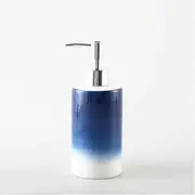 Bathroom Hand Soap Dispenser Ceramic Soap Dispenser Blue with Silver Pump,Simple Design Cylindrical Refillable Hand Lotion Pump Bottle for Bathroom,Washroom Hand Soap Dispenser