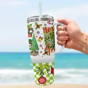 Tumbler Christmas Insulated 40oz 1180ml Cold Hot Handle Straw Stainless Steel Car Mug Outdoor Sports Travel Gift Hydration