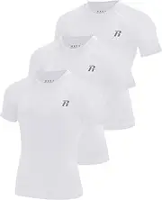 [Runhit] 3 Pack Boys Compression Shirt Short Sleeve Youth Basketball Undershirt Kids Quick Dry Athletic Base Layer T-Shirt White XS