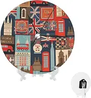 FHEDVBN England Symbols Wall Clock Battery Operated - Silent Non Ticking Round Wall Clocks - Modern Clock 10" - Designer Clock - Kitchen Clock - Office Clock - Living Room Clock with Stand