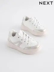 White Silver Chunky Elastic Lace-Up Trainers (N24744) | $39 - $44