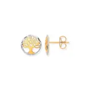 White and Yellow Gold Tree of Life Stud Earrings