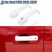 White Exterior Door Handle Cover Trim For Ford F150 15-20 2Dr Smart Lock+keyhole