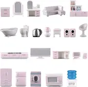 23 Pcs Miniature Furniture Kit Mini TV Brain Bedside Clothes Bookcase Audio Dressing Table Kettle Computer Furniture Bedroom Set Living Room Fake House Set Mini 1:48 Accessories