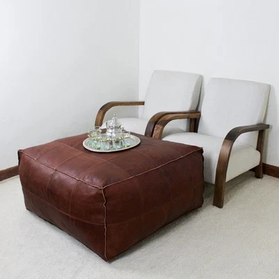 Footrest Moroccan Genuine Leather Ottoman Footstool Pouffe Boho Unstuffed 30''