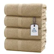 100% Ring Spun Cotton Premium Bath Towels, 27x54 inches, Pack of 4, Tan, 550