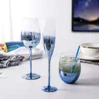 在飛比找ETMall東森購物網優惠-創意藍色紅酒杯高腳杯星空酒具套裝起泡酒星星香檳杯展廳裝飾杯子