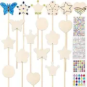 [Pllieay] Princess Fairy Wands Kit Include 18 Pieces 6 Styles Unfinished Wooden Princess Wand and 4 Gem Stickers Princess Art Magical Show for Party Supplies