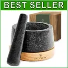 Granite Mortar and Pestle Set with Stylish Oak Wood Base - Perfect for Guacamole