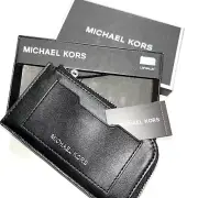 NWT $100 MICHAEL KORS Slim L-Zip Wallet Embossed Logo 39S0LGFE6L Black Boxed