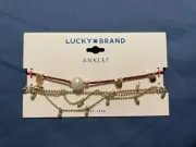 New Lucky Brand Red And Gold Tone Pearl Anklet