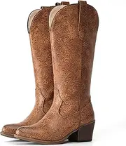 [IUV] Cowboy Boots For Women Mid Calf Western Cowgirl Boots with Chunky Heel Pointy Toe Boots