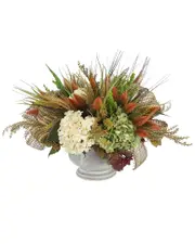 Creative Displays Rustic Fall Centerpiece With Tan Pampas & Hydrangeas In Stone Pot