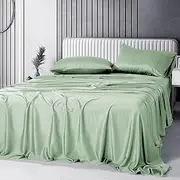 Luxton 100% Bamboo Bed Sheet Set King Size Sage Green Organic Bamboo Sheet Fully Fitted with 40cm Deep Pocket Breathable Bamboo 4PCS Sheet Set (King Size, Sage Green)