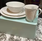 ☘☘Lenox Opal Essence Carved White Porcelain China 4 Piece Place Setting NIB ☘☘