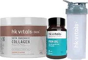HealthKart hk vitals Skin Radiance Marine Collagen Supplement (Orange,100g) & Omega 3 Fish Oil (30 Capsules) (1000 mg Omega 3 with 180 mg EPA & 120 mg DHA) With 650 ml Shaker |Combo Pack