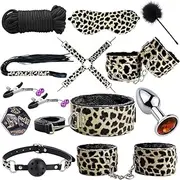 Sex Bondage BDSM Kit Restraints - 12PCS Leopard Print Restraints Adult Sex Toys Bondage Gear & Accessories for Couples Game (Beige)