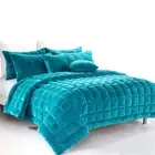 Alastairs Augusta Faux Mink Quilt Bedspread Comforter Set Aqua Blue Queen