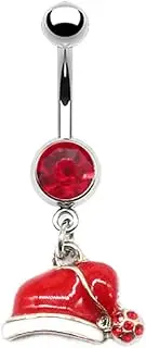 [Niaspi] Christmas Belly Button Bars Ring for Women Hypoallergenic Red Green CZ Xmas Santa Snowflake Stocking Jingle Bell Statement Drop Dangle Belly Navel Rings Christmas Festival Jewelry