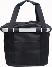 Foldable Bike Basket, Waterproof Front Bicycle Basket, Small Pets Cat Dog Folding Carrier, Detachable Easy Install Front Basket, Quick Release 36 * 24 * 26cm (Black)