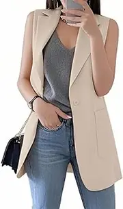 [IDEALSANXUN] Womens Long Vest Sleeveless Blazer Dressy Spring Summer Suit Jackets