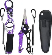 Golden J Fish Lip Gripper & Multi-Function Fishing Pliers Set - High-Strength Aluminum & Stainless Steel, Hook Remover, Split Ring Pliers, Line Cutter, Ideal for Ice, Surf, Lure Fishing