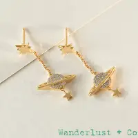 在飛比找博客來優惠-Wanderlust+Co 澳洲品牌 鑲鑽宇宙星球 金色星星