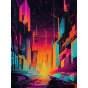 Neon Light Abstract Metropolis Cityscape Sunrise Huge Art Poster Print Giant
