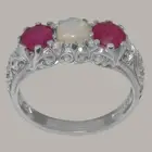 10k White Gold Natural Opal & Ruby Womens Trilogy Ring