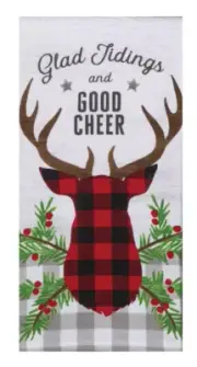 GLAD TIDINGS and GOOD CHEER Deer Head Lodge Christmas Dual Purpose Kitchen Towel
