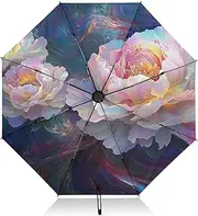 [PDZRMY] Rose Colors Art UV Protection Travel Umbrella Compact for Rain and Sun - Auto Open and Close UPF 50+ Windproof Portable 46” Sun Umbrella for Women and Men