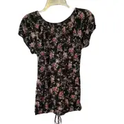 New Agenda Floral Peasant Top Size M Elastic Waist with Tie, Elastic Sleeves
