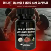 Shilajit Sea Moss and Lion's Mane Adaptogen 120 Caps Energy Immunity Brain Boost