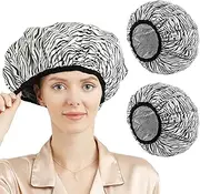 2 Pieces Shower Cap Heat Cap For Deep Conditioning, Conditioning Cap Made Of Aluminum Foil For Home And Salon Use, Hair Dyeing And Hot Oil Treatment Tools (Black white stripes)