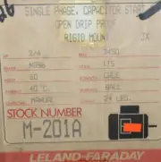 Leland Faraday Motor M-201A 3/4 HP 3450 RPM 115 Volt CWLE TN-226