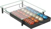 DecoBrothers Crystal Tempered Glass Vertuo Pod Holder Drawer, 28 Large or 56 Sml