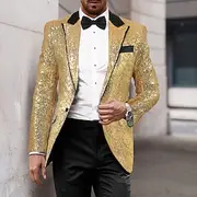 Men's Blazer Jacket Tuxedo Luxury Sparkle Patchwork Solid Colored Blazer Black Silver Red Standard Fit Single Breasted One-button