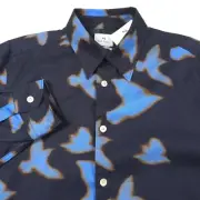 $195 PS Paul Smith Blue Shadow Birds Cotton Blend Button Up Shirt Mens Small