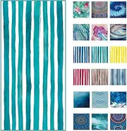 Luxton Beach Towel 160x80cm Quick Dry Towel, Pool Swimming Towel Lightweight Outdoor Towel (Turquoise Green Striped)