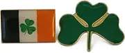 2-Piece Irish Flag Shamrock & Three Leaf Clover Lapel or Hat Pin & Tie Tack Set with Clutch Back by Novel Merk