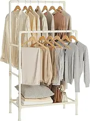 Songmics Metal Coat Rack with 2 Clothes Rails and 1 Shelf, Holds up to 70 kg, Easy to Assemble, White