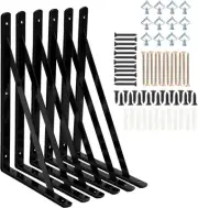 Heavy Duty Shelf Brackets 12 x 8 inch, 6 Pack Wall with Black